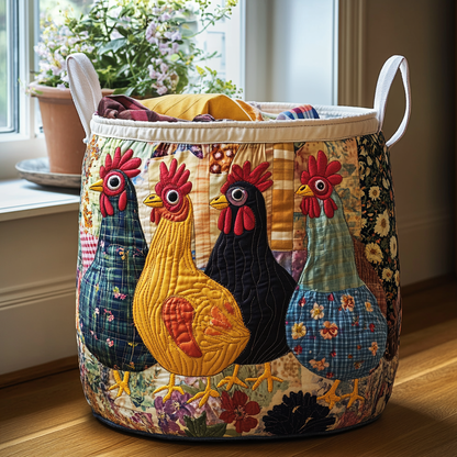 Patchwork Hens Quilted Laundry Basket NCU0PVL379