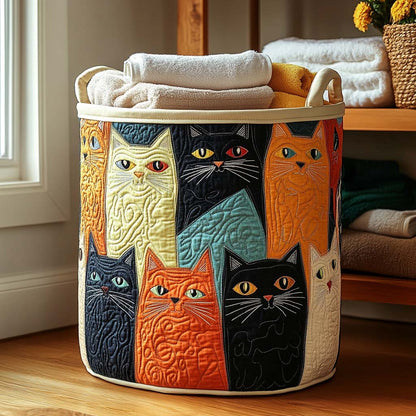 Patchwork Kitties Quilted Laundry Basket NCU0DQQ051