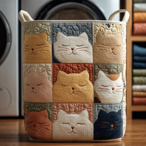 Patchwork Meowy Quilted Laundry Basket NCU0LDH083
