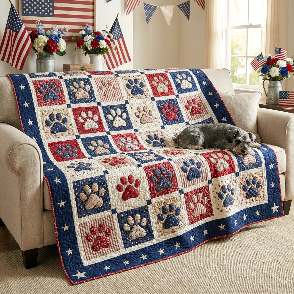 Patchwork Pawprint Quilted Blanket NCU0NTV1079