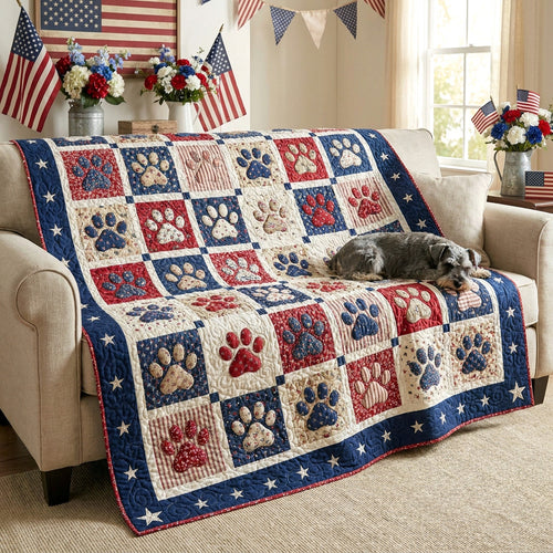 Patchwork Pawprint Quilted Blanket NCU0NTV1079