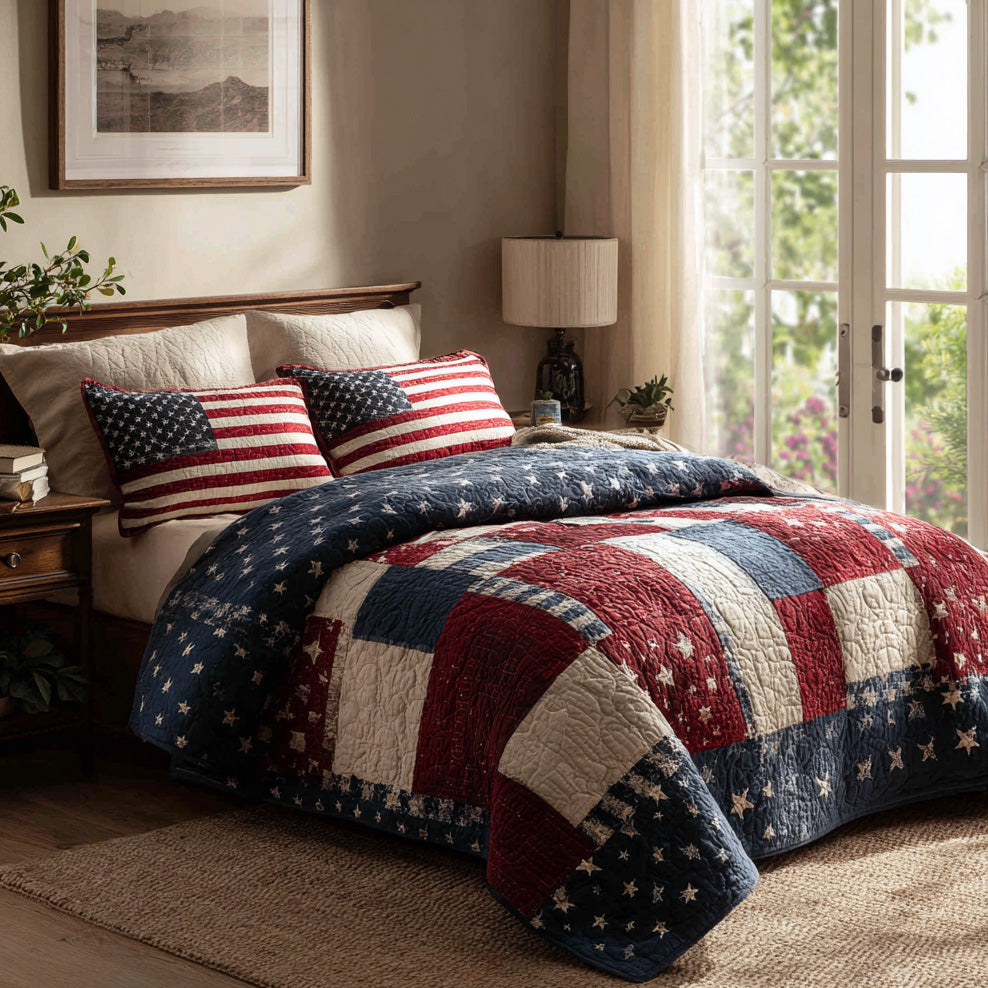 Patriot Flag Haven 3-Piece Quilted Bedding Set NCU0PVL841