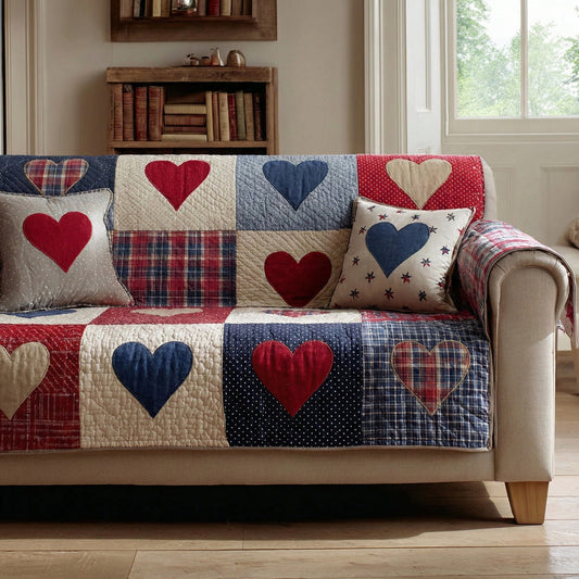 Patriot Hearts Quilted Sofa Cover NCU0LDH637