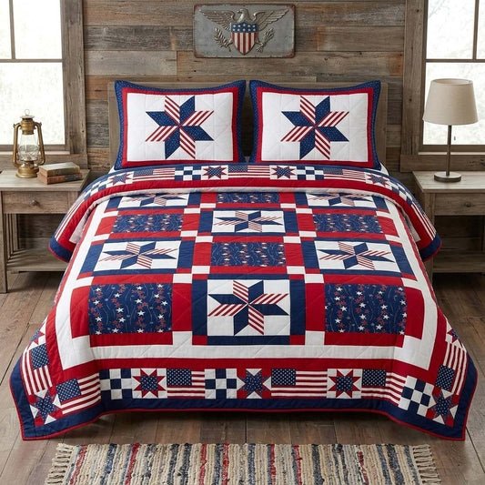 Patriot Pinwheel 3-Piece Quilted Bedding Set NCU0DQQ0630