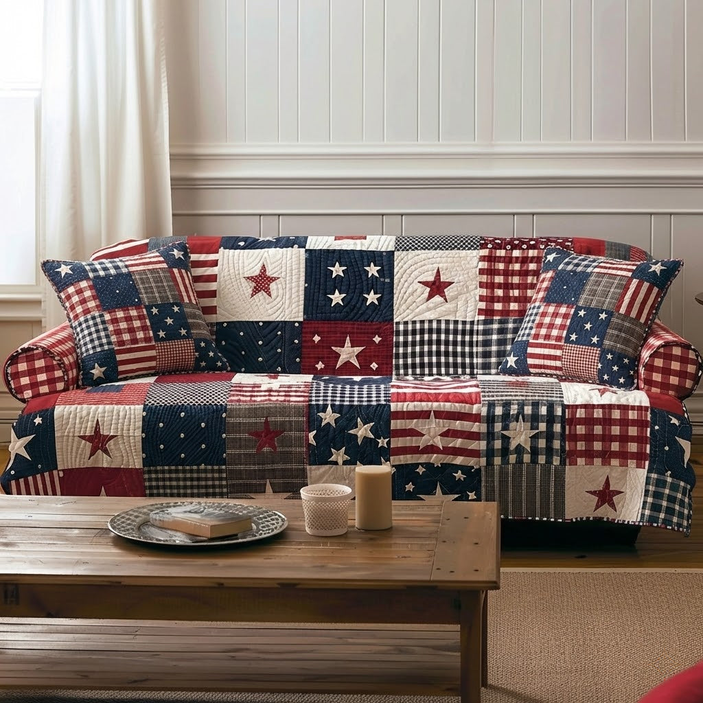 Patriot Plaid Quilted Sofa Cover NCU0DQQ0446