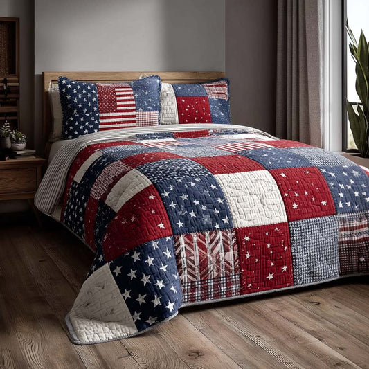 Patriot Squares 3-Piece Quilted Bedding Set NCU0DQQ0610