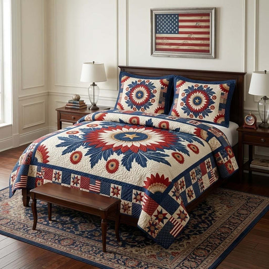 Patriot Sunburst 3-Piece Quilted Bedding Set NCU0DQQ0588