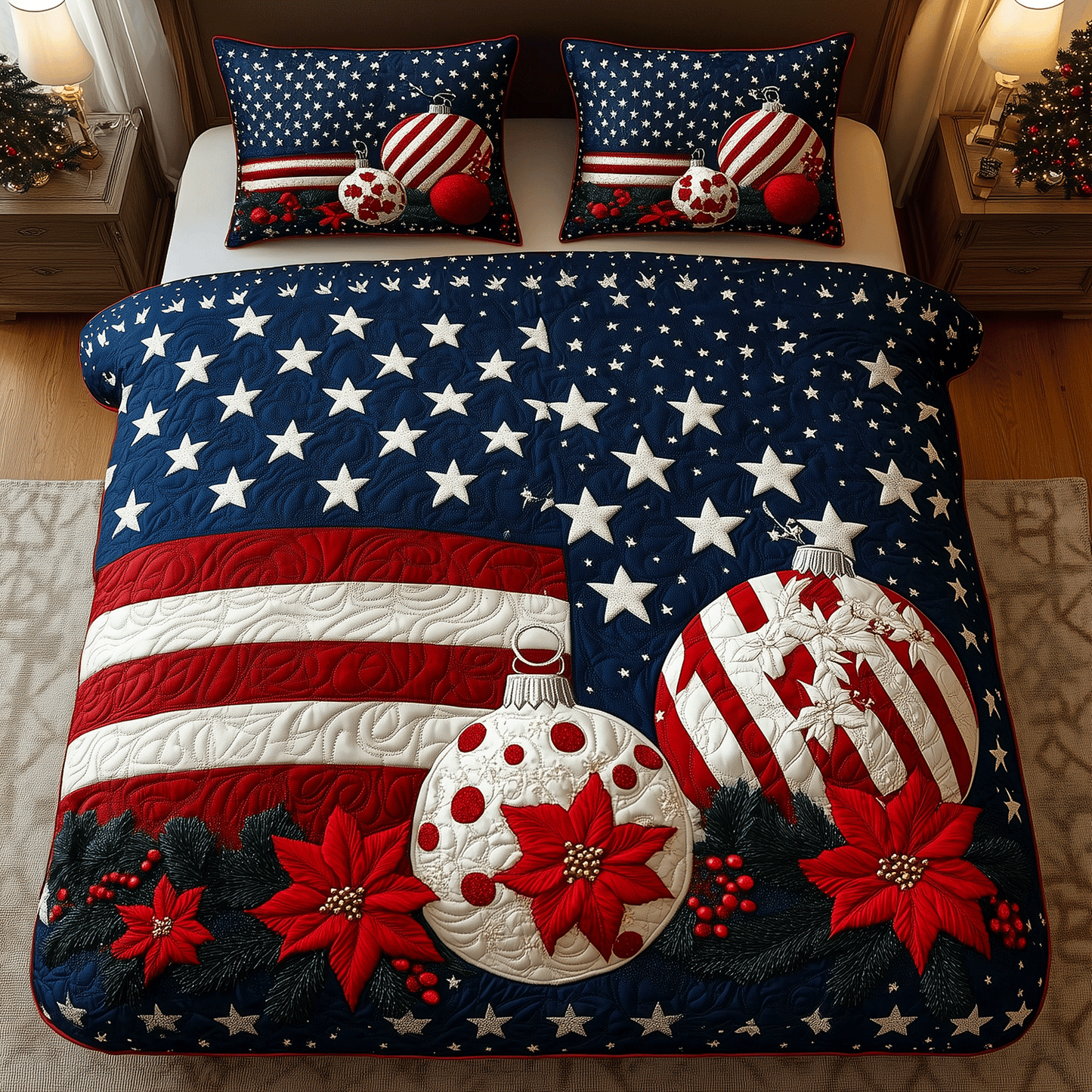 Patriotic Cheer 3-Piece Quilted Bedding Set NCU0TH2168