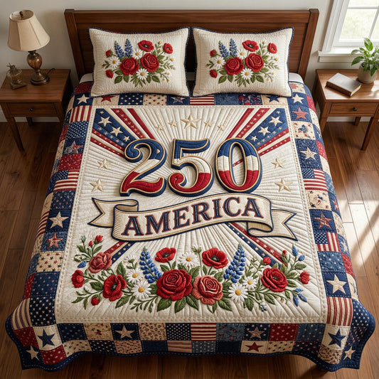 Patriotic Bloom 3-Piece Quilted Bedding Set NCU0NTD1828