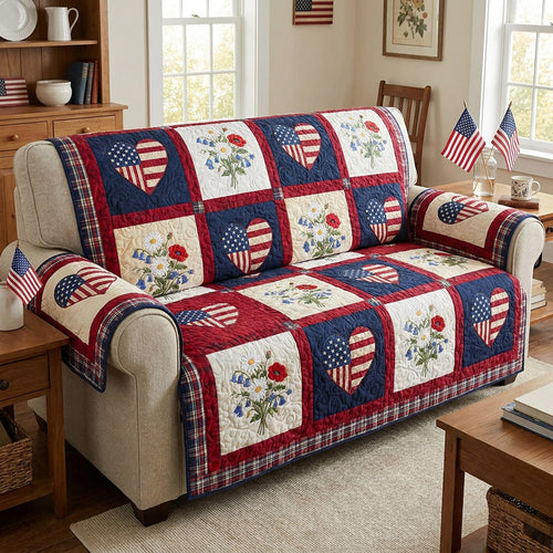 Patriotic Bloom Quilted Sofa Cover NCU0NTV1087