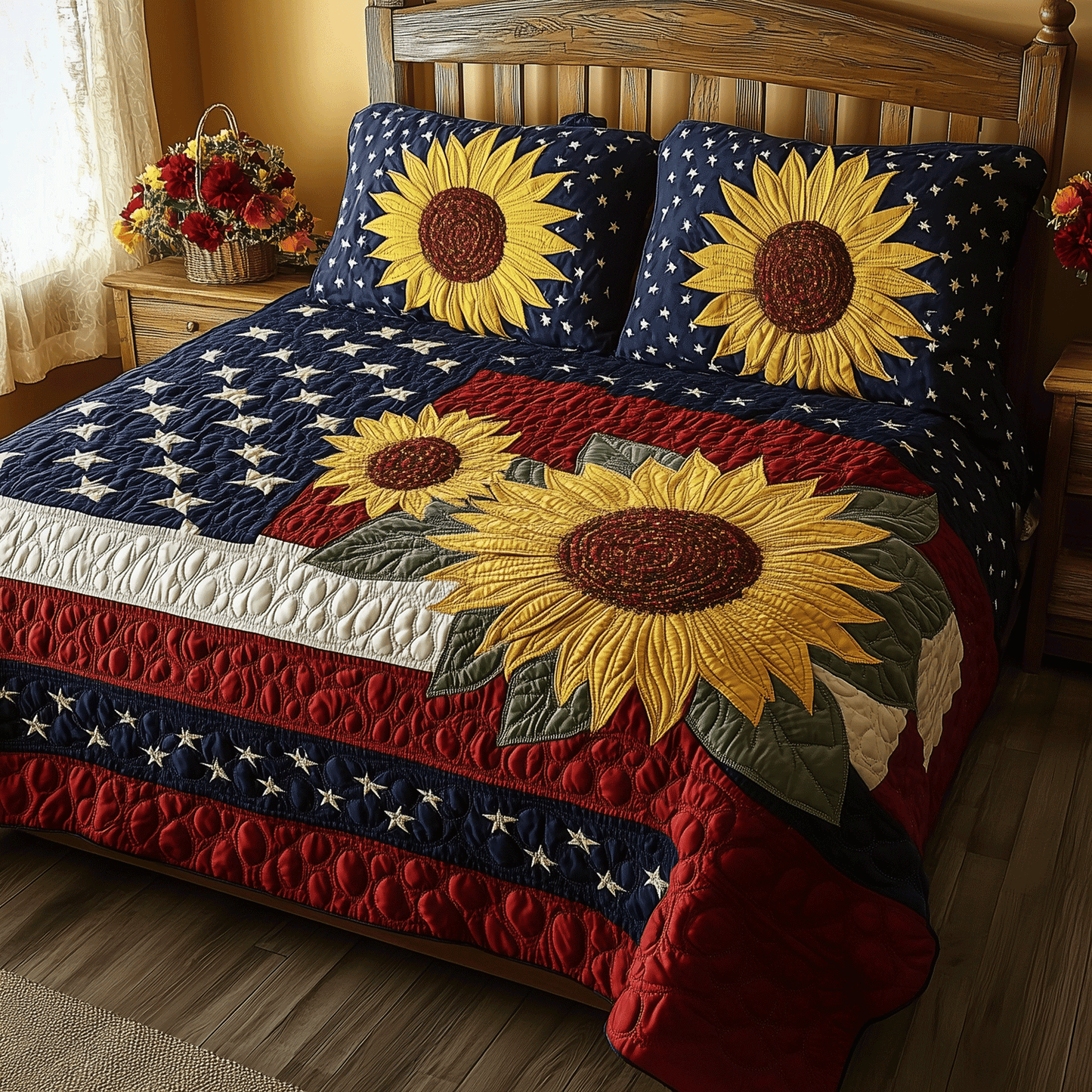 Patriotic Blossoms 3-Piece Quilted Bedding Set NCU0TH2091