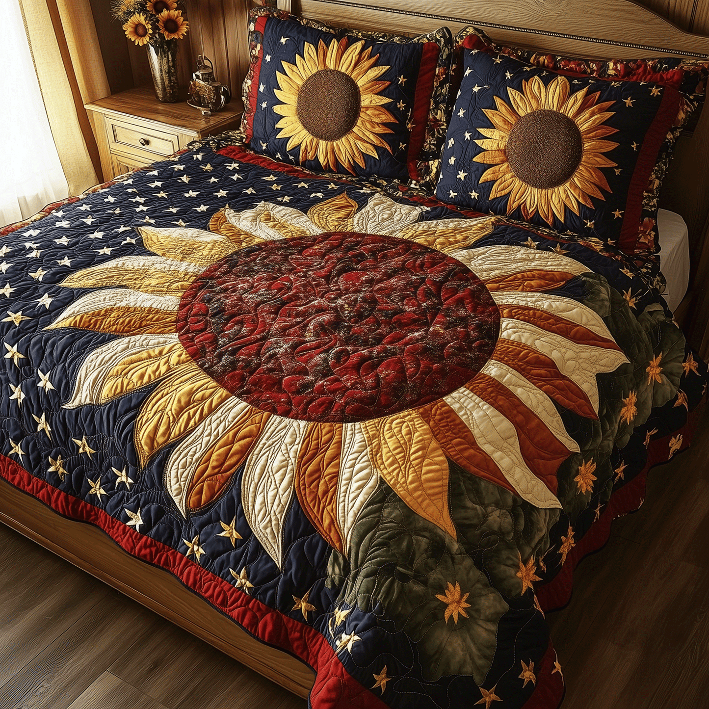 Patriotic Flower 3-Piece Quilted Bedding Set NCU0TH2090