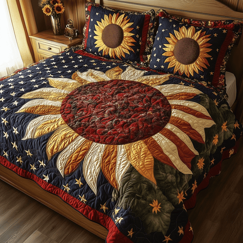 Patriotic Flower 3-Piece Quilted Bedding Set NCU0TH2090