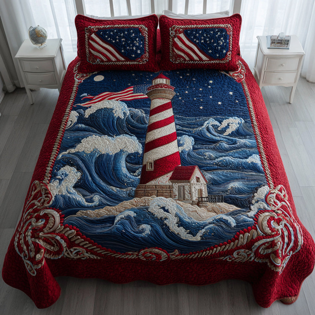 Patriotic Lighthouse Watch 3-Piece Quilted Bedding Set NCU0HNH314
