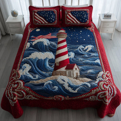 Patriotic Lighthouse Watch 3-Piece Quilted Bedding Set NCU0HNH314