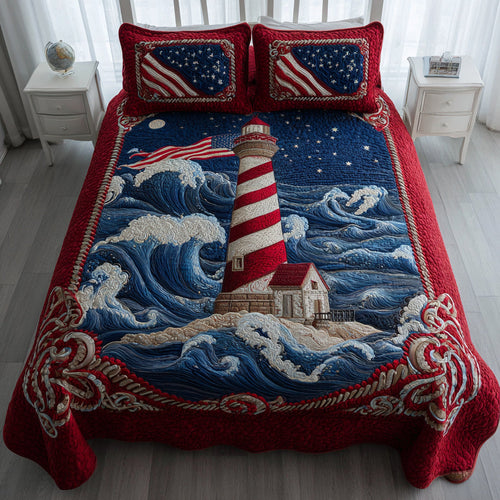 Patriotic Lighthouse Watch 3-Piece Quilted Bedding Set NCU0HNH314