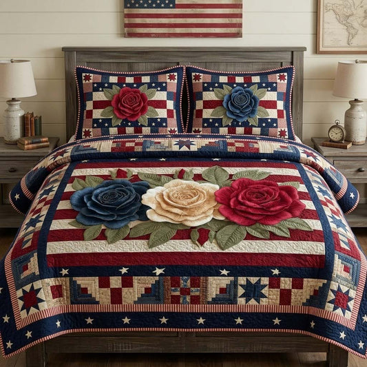 Patriotic Petals 3-Piece Quilted Bedding Set NCU0DQQ0584