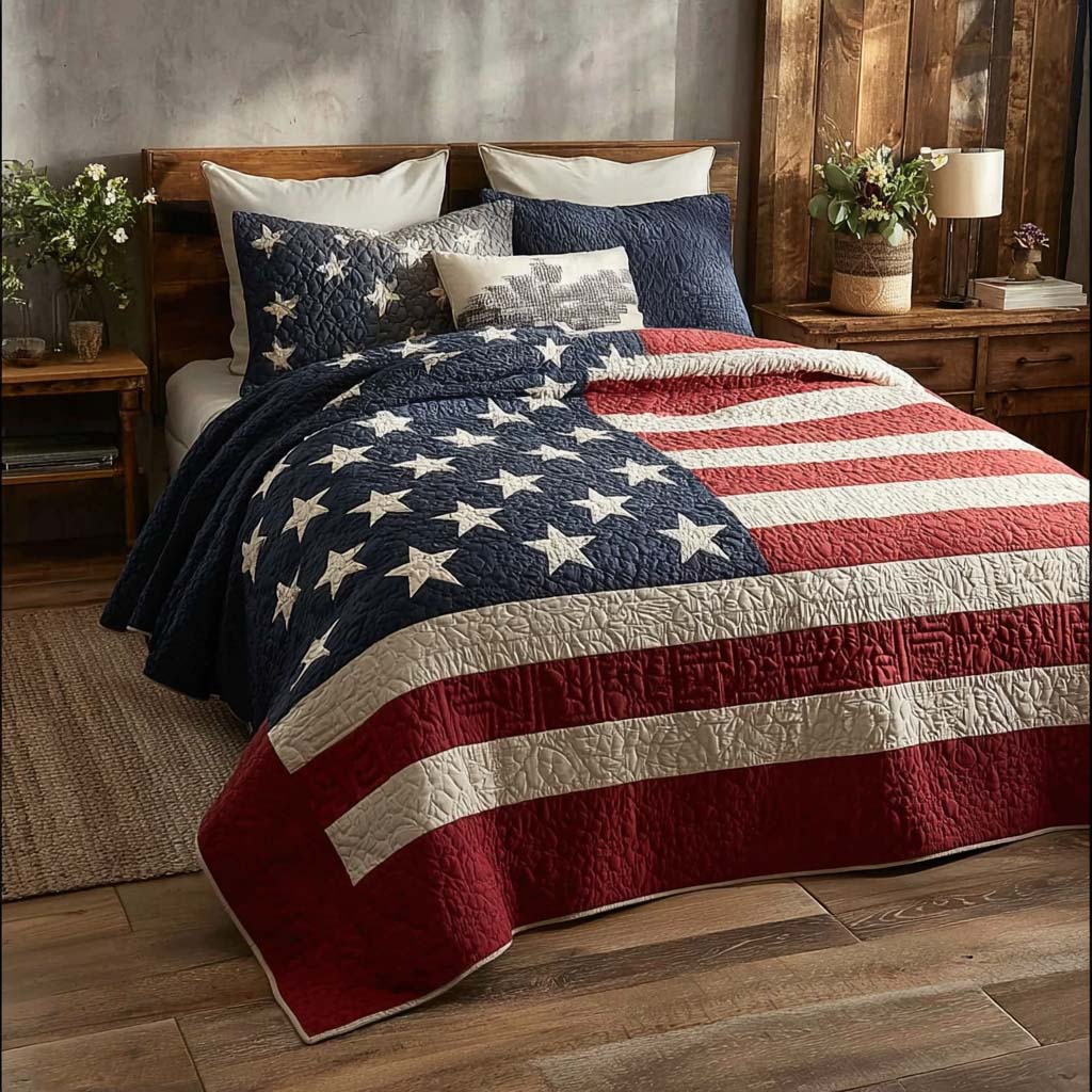 Patriotic Prairie Star 3-Piece Quilted Bedding Set NCU0DQQ0293