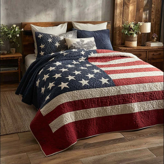 Patriotic Prairie Star 3-Piece Quilted Bedding Set NCU0DQQ0293