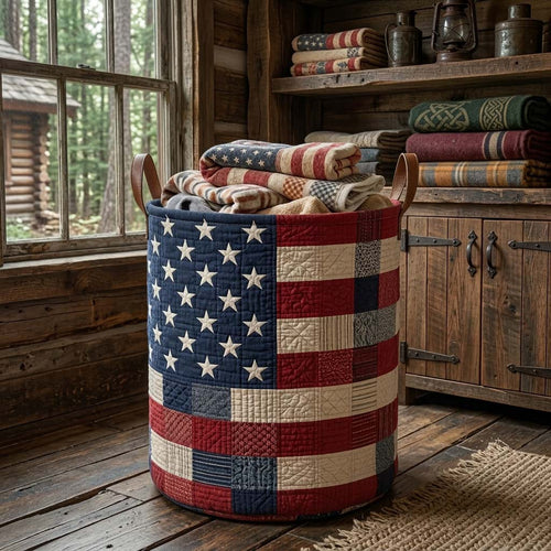 Patriotic Prairie Star Quilted Laundry Basket NCU0DQQ0794