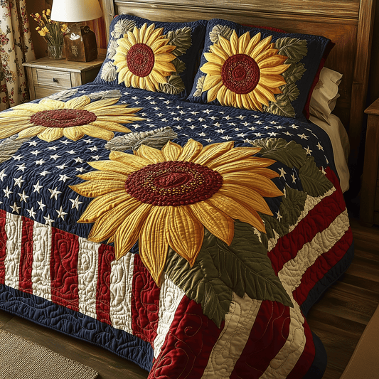 Patriotic Sunflower 3-Piece Quilted Bedding Set NCU0TH2086