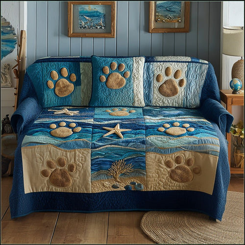 Pawprints Waves Quilted Sofa Cover NCU0DV1727