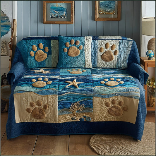Pawprints Waves Quilted Sofa Cover NCU0DV1727