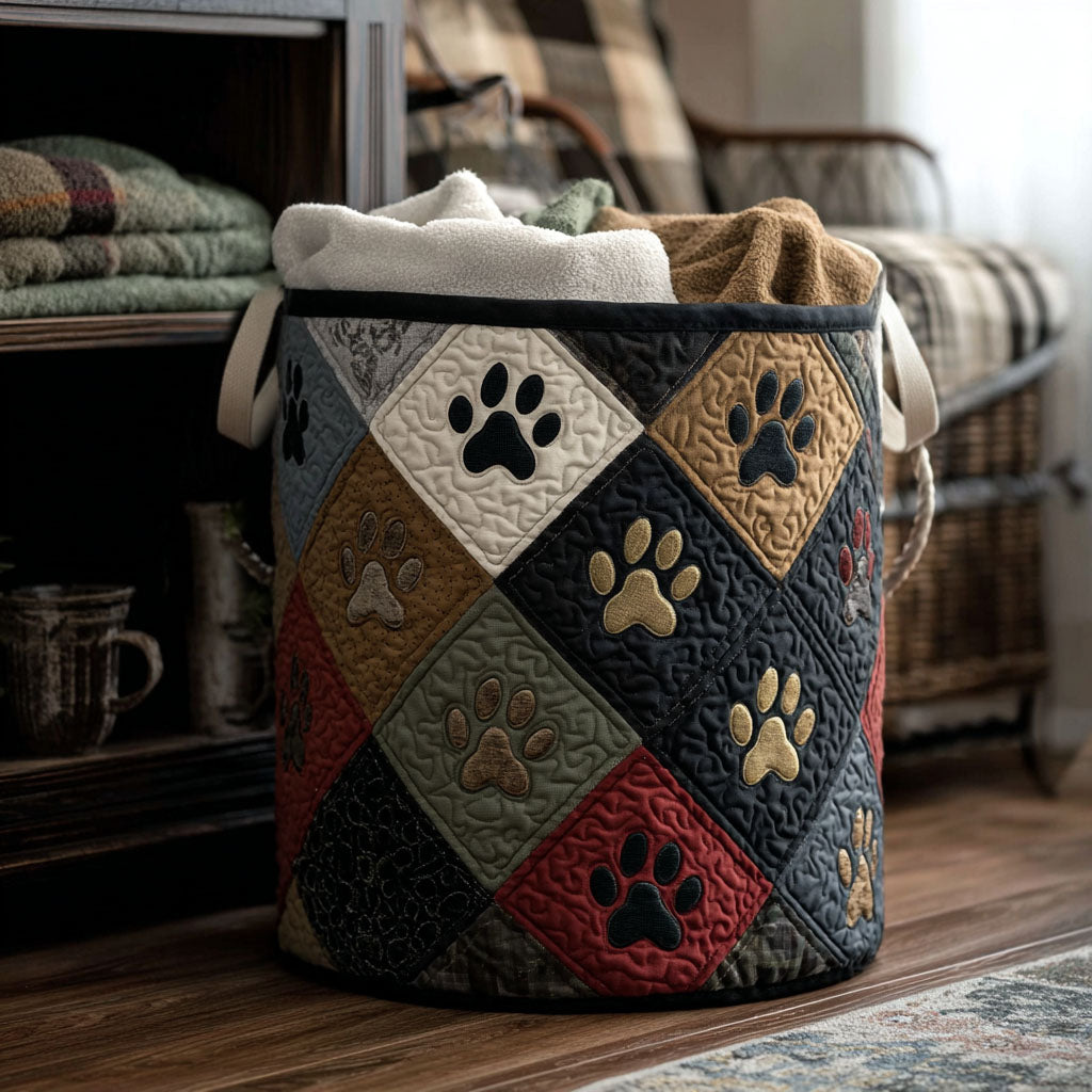 Pawprints by the Hearth Quilted Laundry Basket NCU0PTT2813