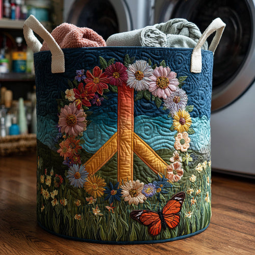 Peace Sign Daisy Field Quilted Laundry Basket NCU0HNH429