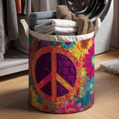 Peace Sign Earth Tone Quilted Laundry Basket NCU0HNH430