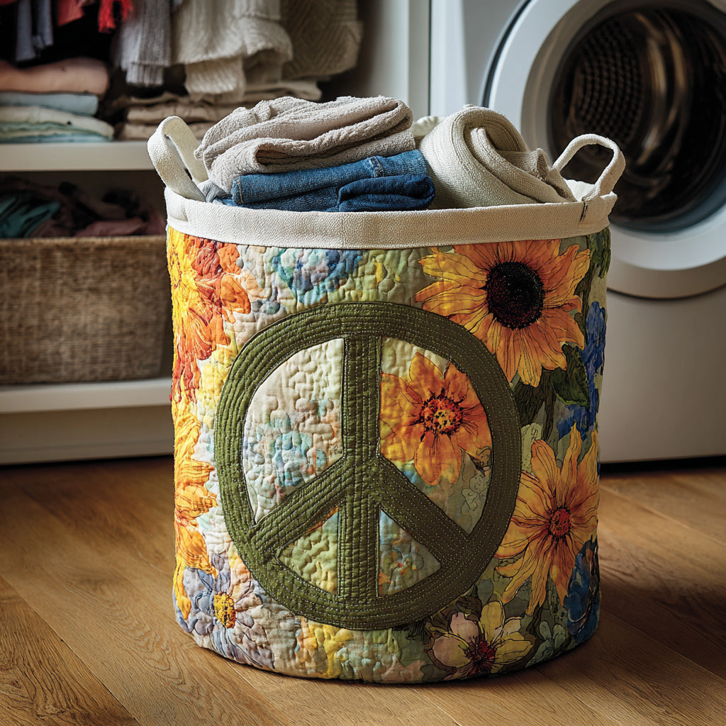 Peace Sign Meadow Bloom Quilted Laundry Basket NCU0HNH432