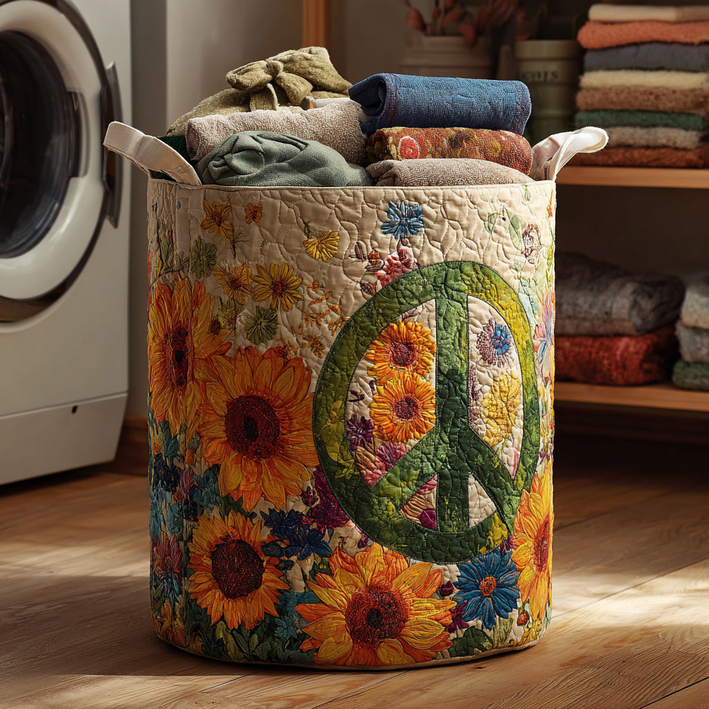 Peace Sign Sunshine Quilted Laundry Basket NCU0HNH433