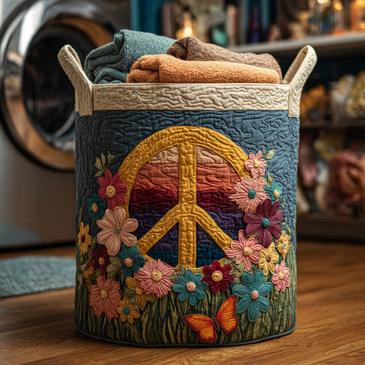 Peace Sign Wildflower Quilted Laundry Basket NCU0HNH434