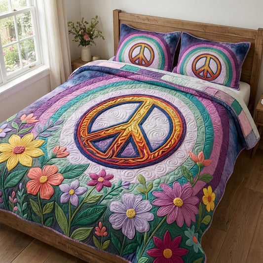 Peace Vibes 3-Piece Quilted Bedding Set NCU0DV2050