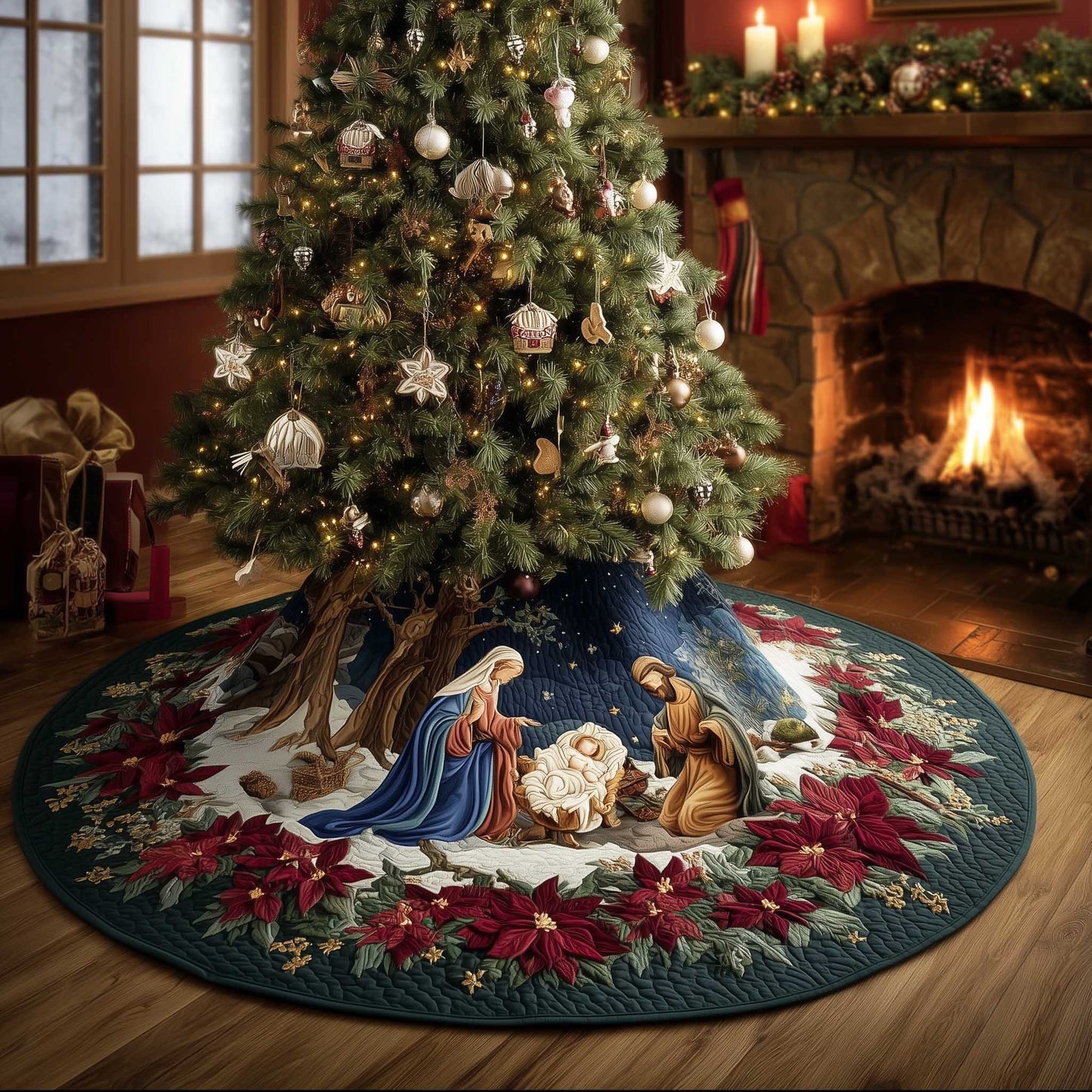 Peaceful Bethlehem Night Christmas Quilted Tree Skirt NCU0HTT036