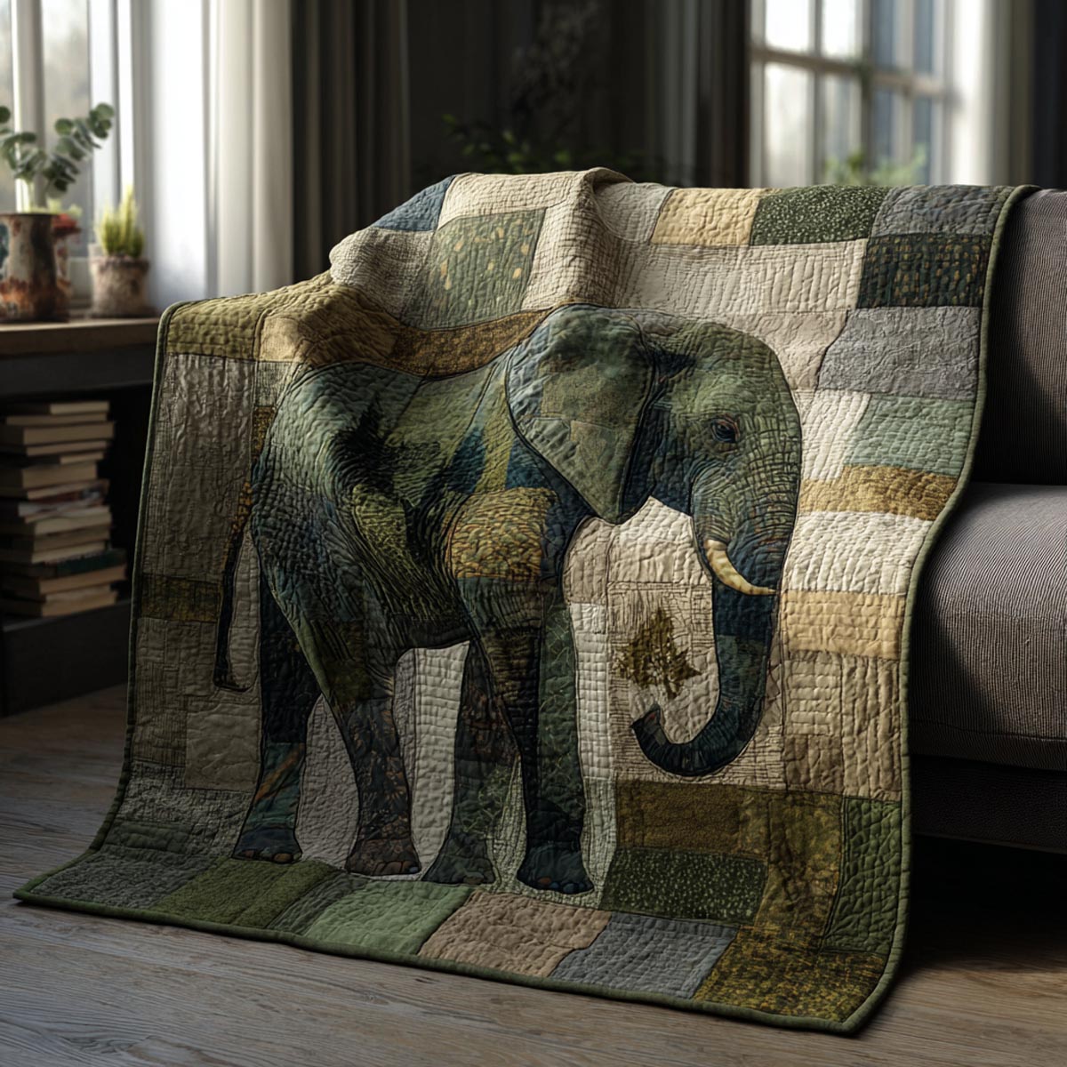 Peaceful Elephant Quilted Blanket NCU0DV1739
