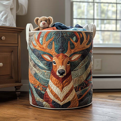 Peaceful Elk View Quilted Laundry Basket NCU0NNT1434