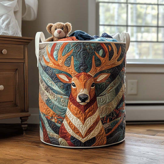 Peaceful Elk View Quilted Laundry Basket NCU0NNT1434