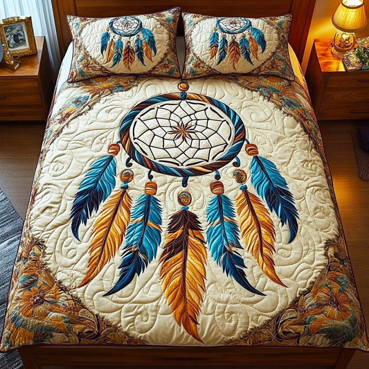 Peaceful Feathers 3-Piece Quilted Bedding Set NCU0NNL039