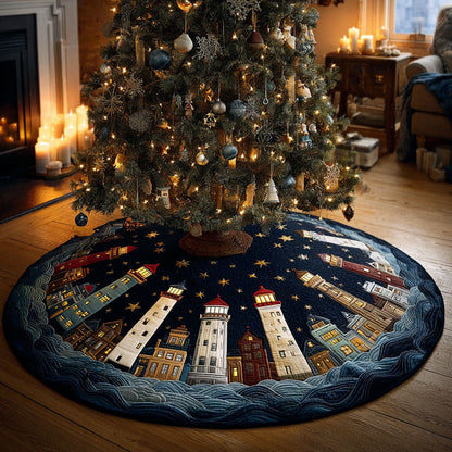 Peaceful Lighthouse Christmas Quilted Tree Skirt NCU0DDK2061
