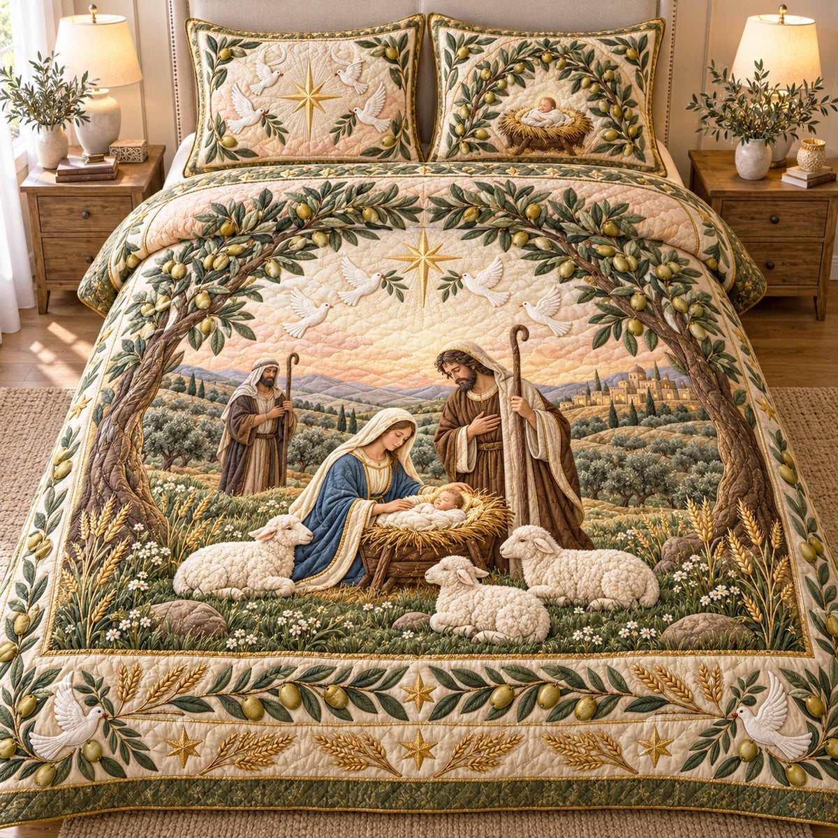 Peaceful Stable 3-Piece Quilted Bedding Set NCU0NTD2315