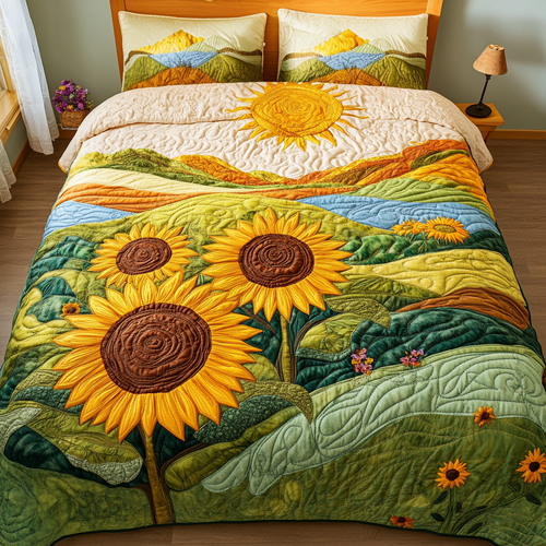 Peaceful Sunflowers 3-Piece Quilted Bedding Set NCU0NVH312