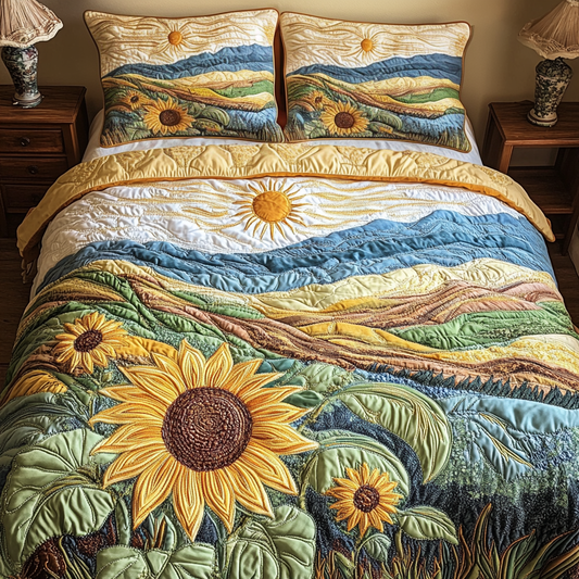 Peaceful Sunflowers 3-Piece Quilted Bedding Set NCU0NVH319