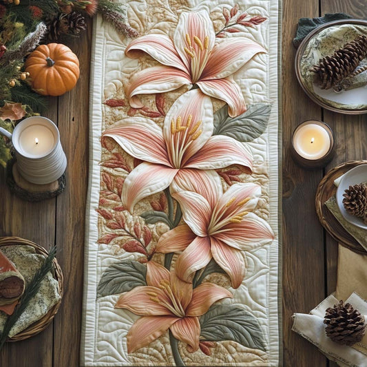 Peach Lilies Quilted Table Runner NCU0NXD283