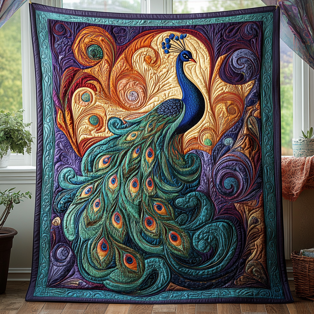 Peacock Radiance Quilted Blanket NCU0DV127