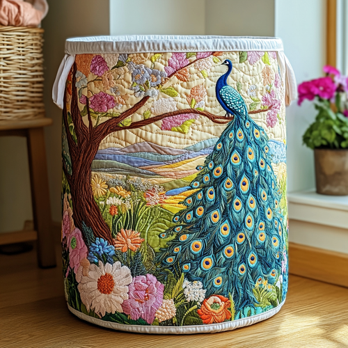 Peacock Bloom Quilted Laundry Basket NCU0DDK1047