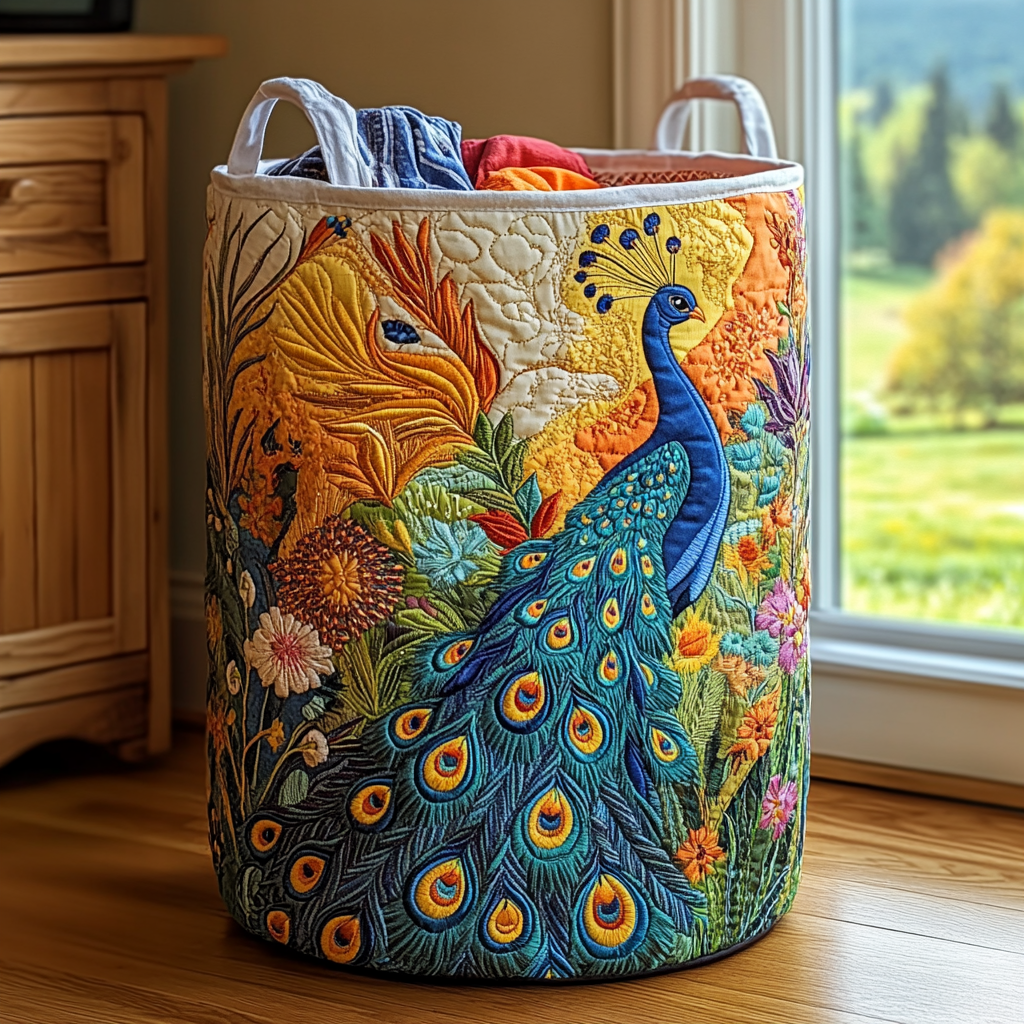 Peacock Glory Quilted Laundry Basket NCU0DDK1045