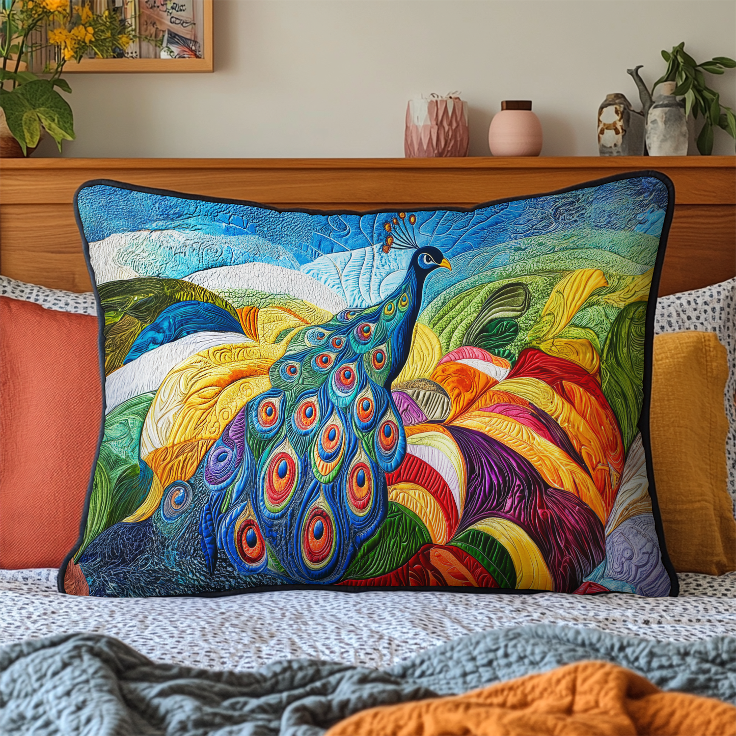 Peacock Vibes Quilted Bedding Pillow Case NCU0DDK316