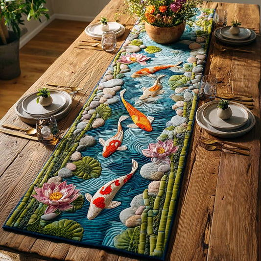 Pebble Koi Stream Quilted Table Runner NCU0HNH992