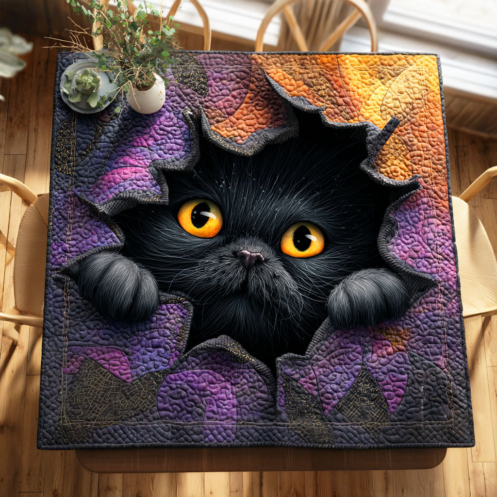 Peeking Cat Moon Quilted Table Topper NCU0NTD465